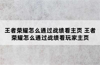 王者荣耀怎么通过战绩看主页 王者荣耀怎么通过战绩看玩家主页